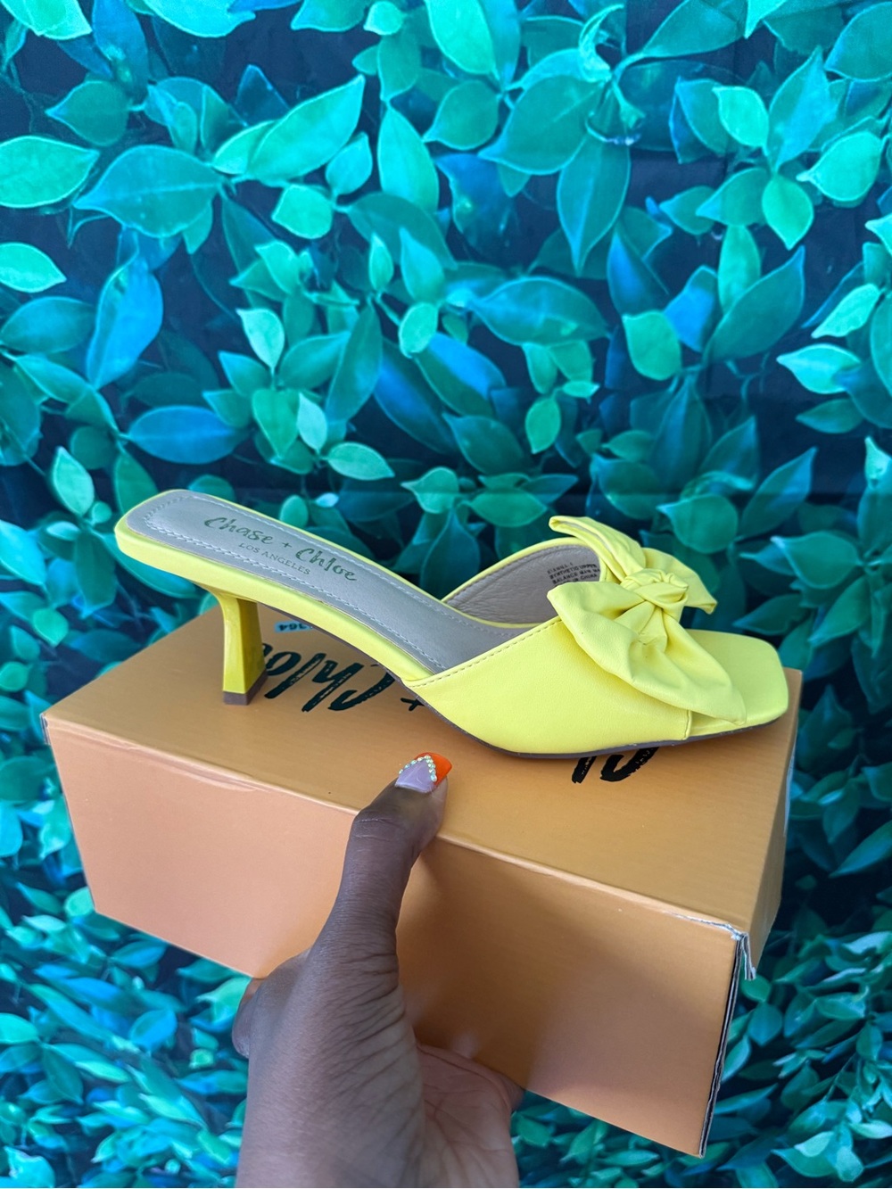 Chase + Chloe Lemon Yellow Bow Mule Heels